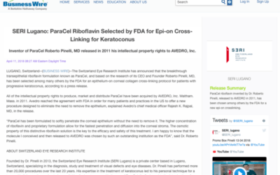 SERI Lugano: ParaCel Riboflavin Selected by FDA for Epi-on Cross-Linking for Keratoconus